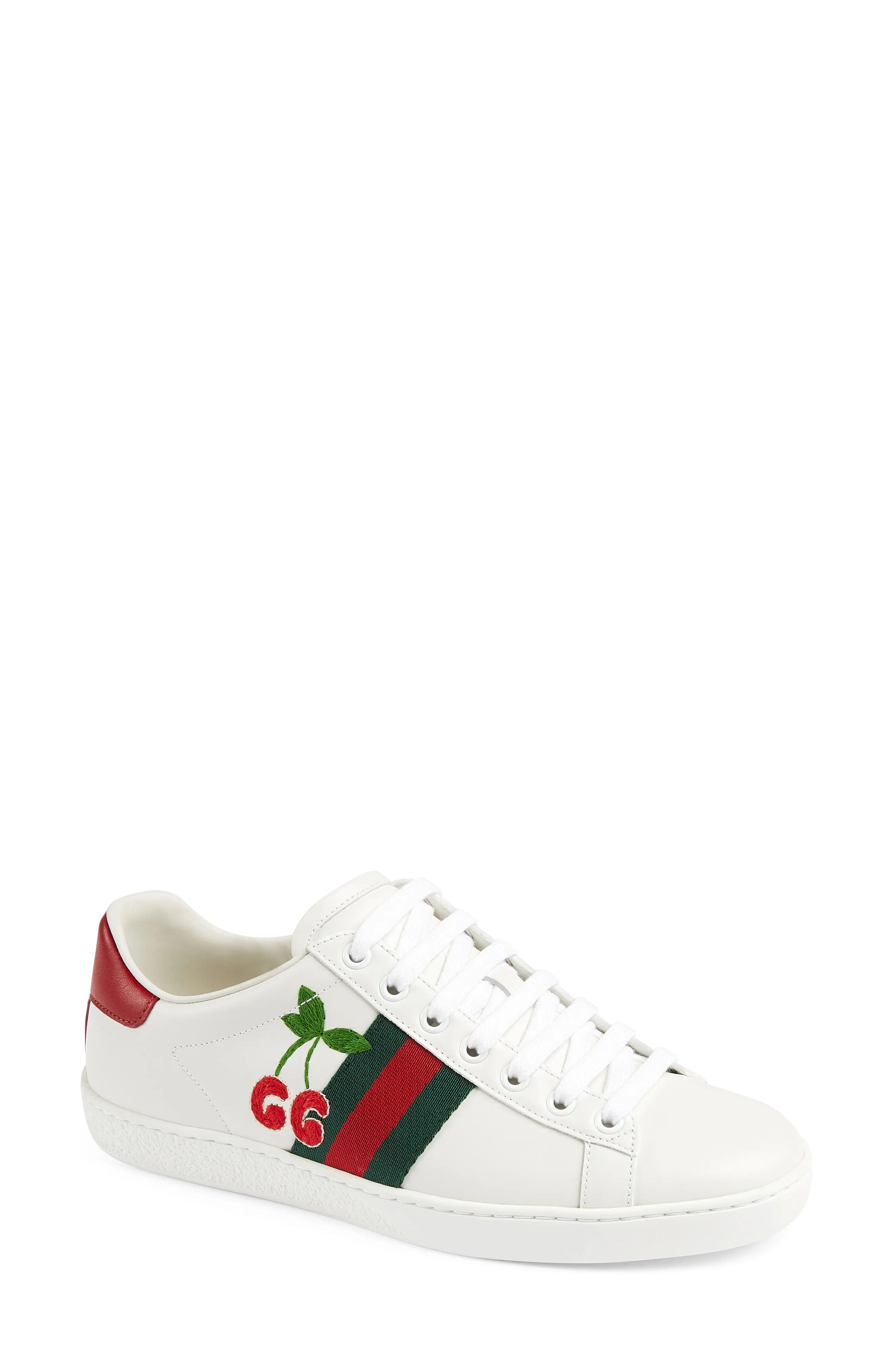 Gucci New Ace GG Cherry Sneaker in White/Green/Red at Nordstrom, Size 9.5Us | Nordstrom