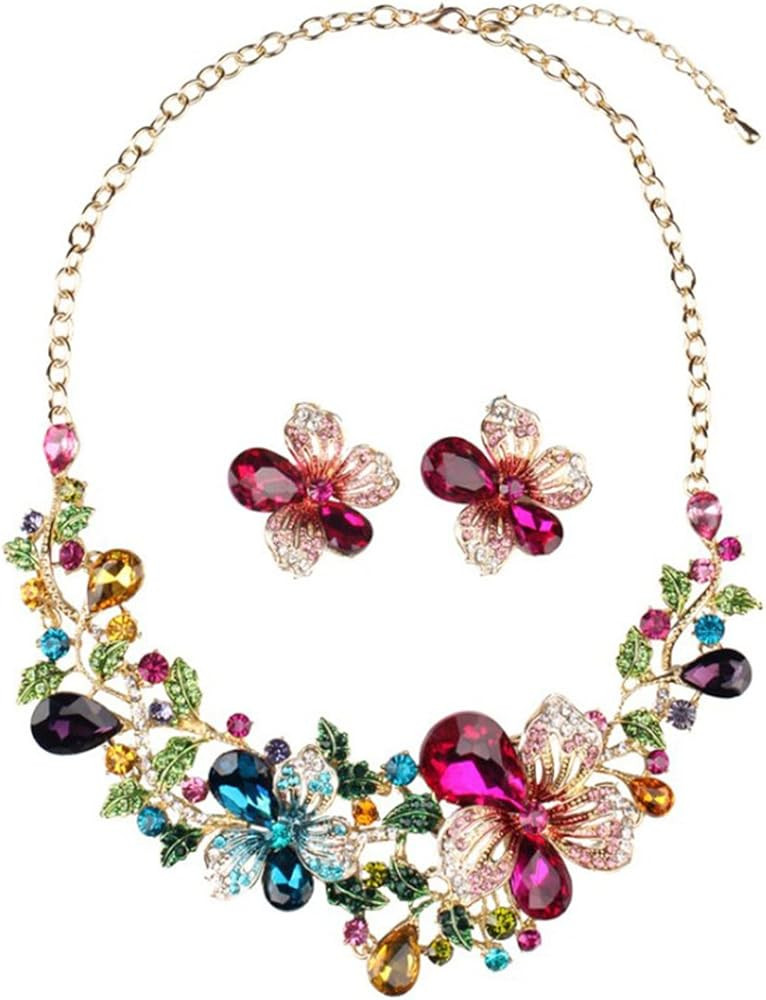 Yuhuan Women Costume jewelry Crystal Statement Necklace and Earrings Sets Chunky Jewelry Set | Amazon (US)