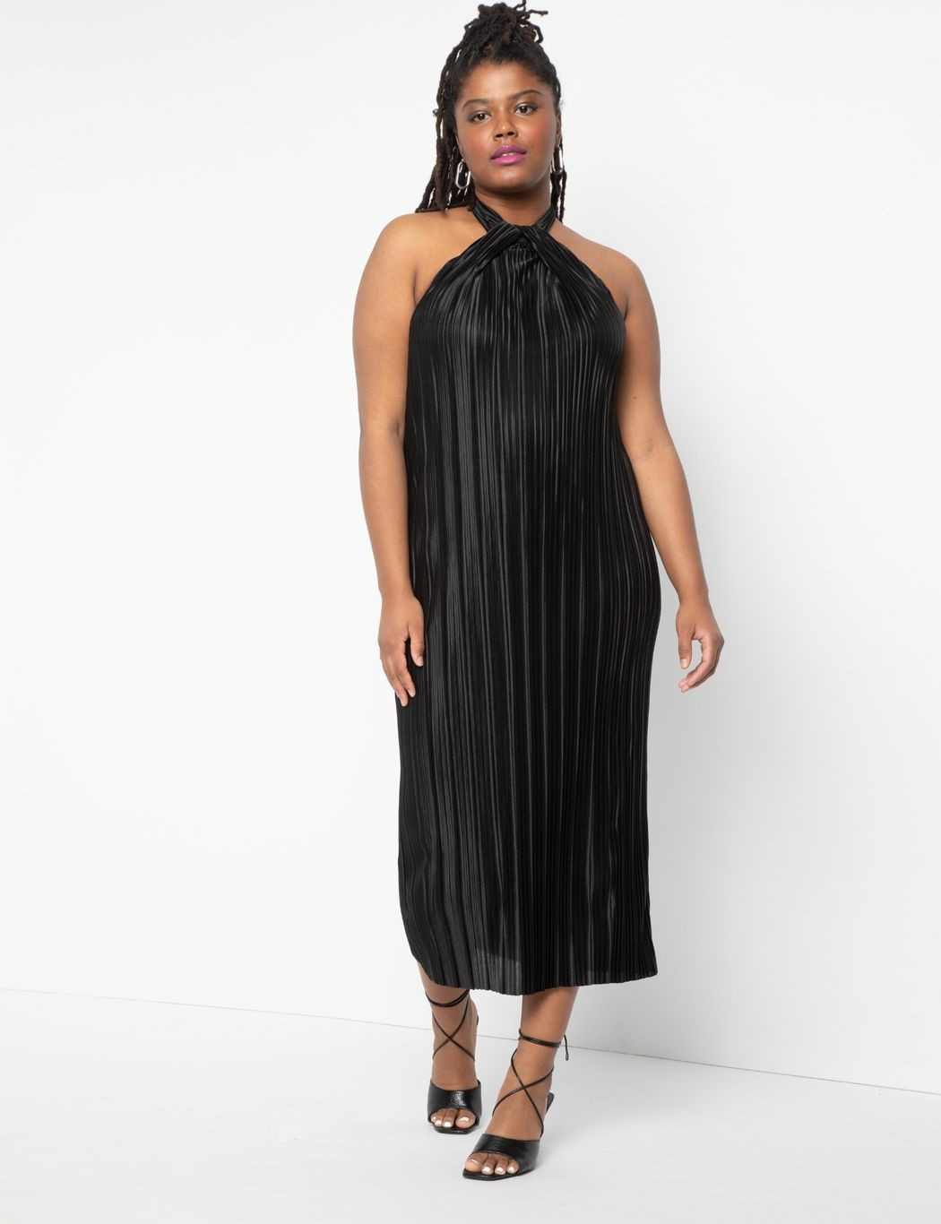 Halter Neck Pleated Dress | Eloquii