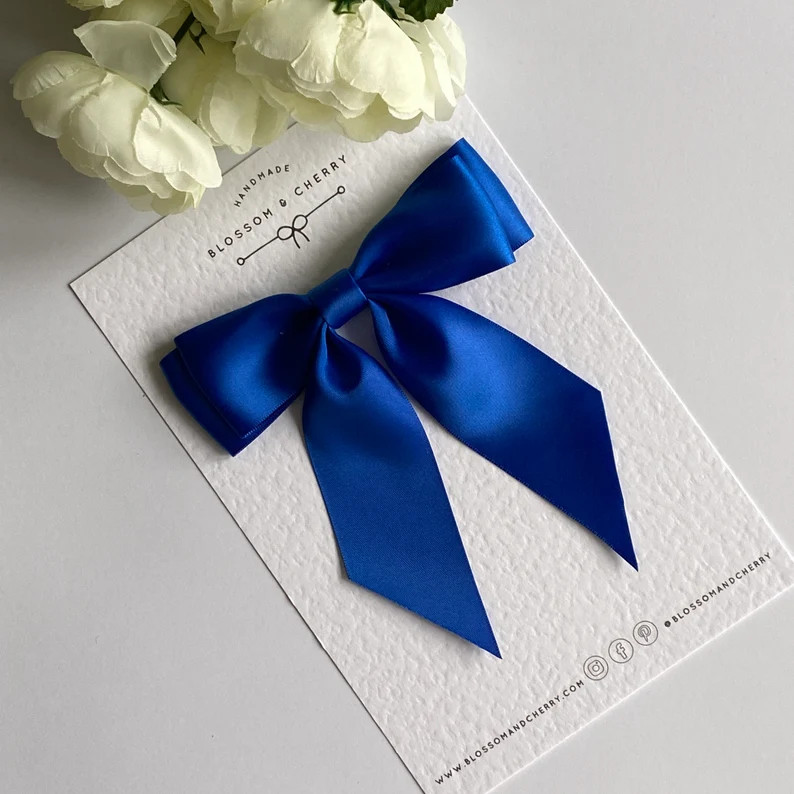 Royal Blue Satin Short Tail Bow, Satin Hair Bow, Satin Bow Hair Clip. - Etsy UK | Etsy (US)