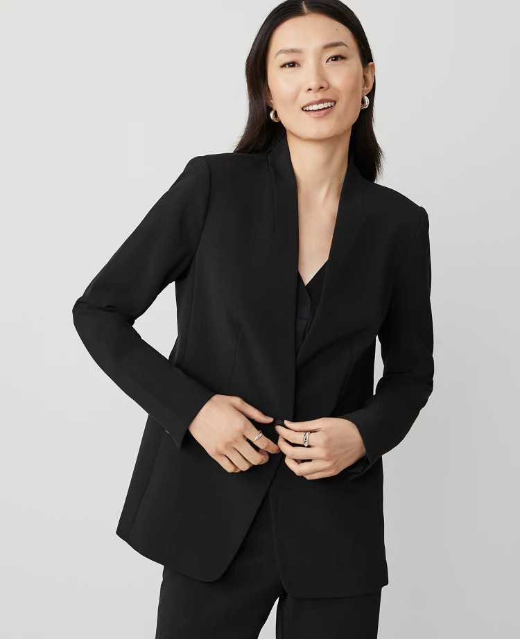 The Long Collarless Blazer in Fluid Crepe | Ann Taylor (US)