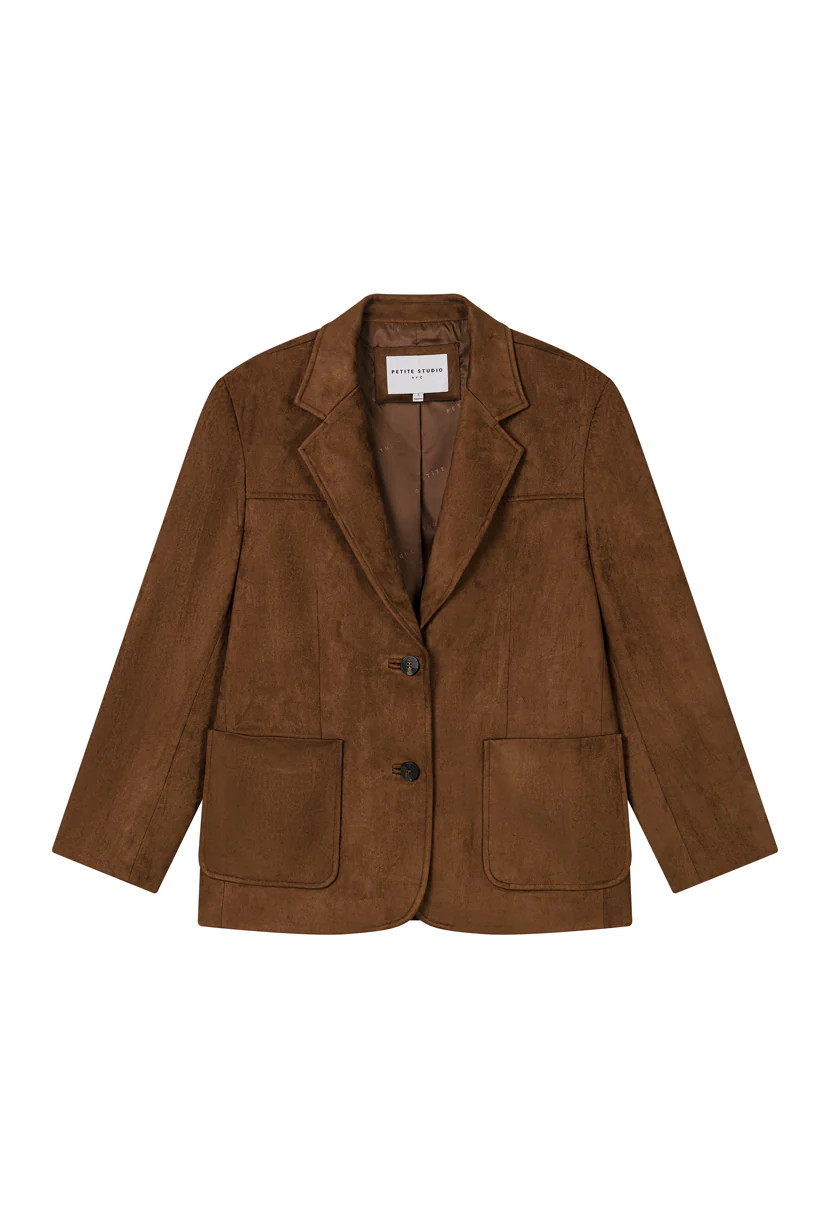 Dominique Oversized Suede Blazer - Caramel | Petite Studio NYC