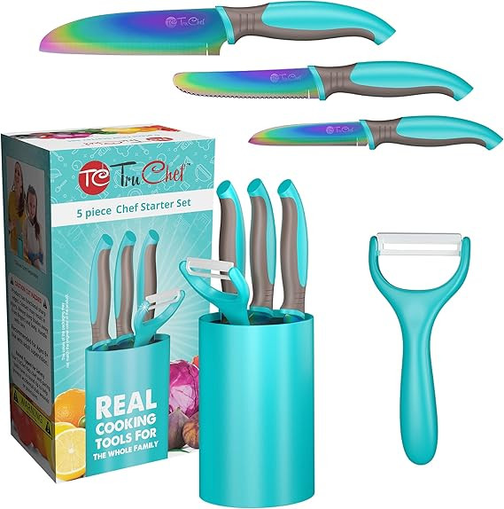 5-Piece Kids Cooking Chef Knife Set | Real Stainless Steel Knives with Peeler, Serrated Knife & H... | Amazon (US)