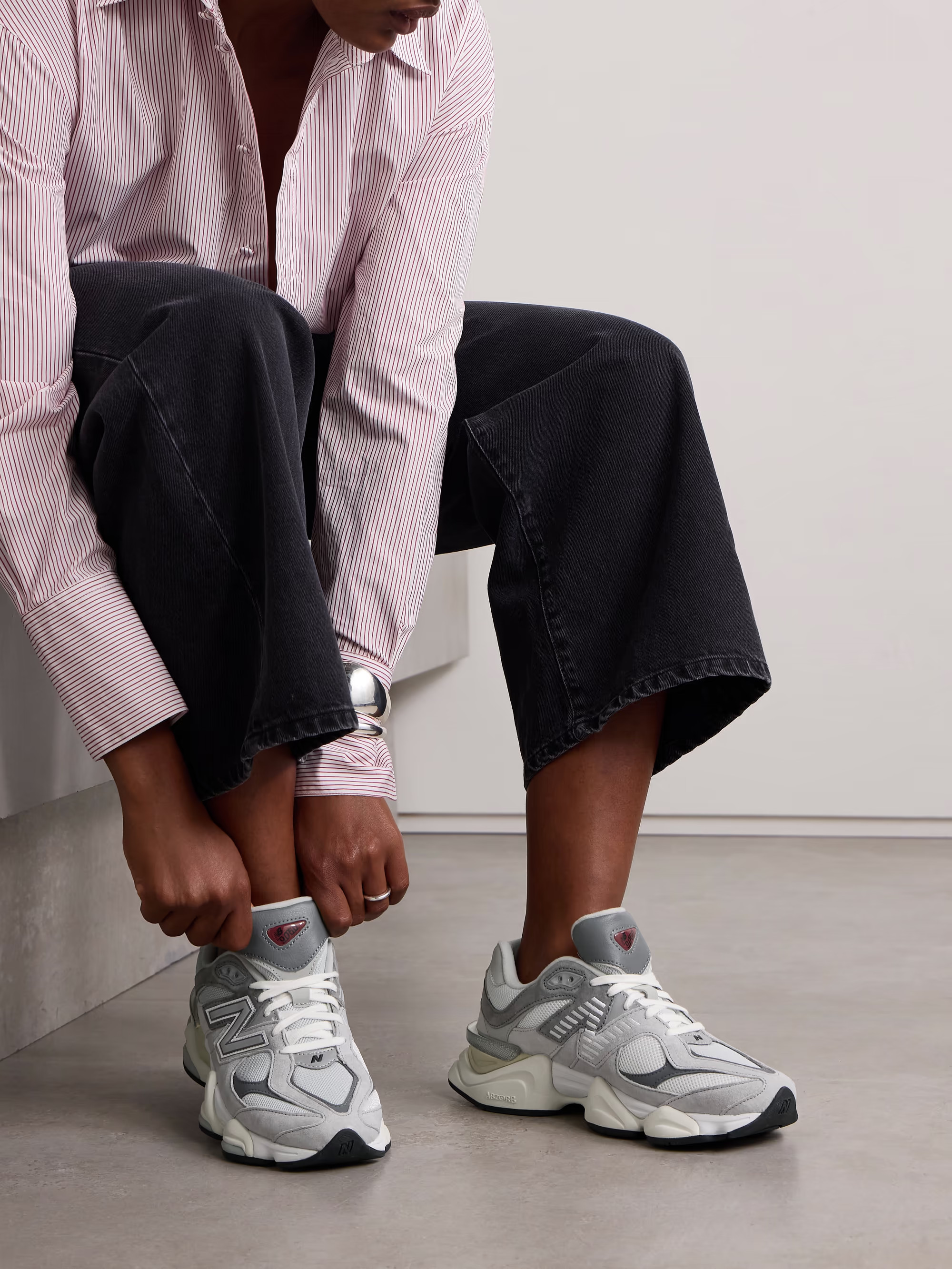 9060 nubuck-trimmed suede and mesh sneakers | NET-A-PORTER (US)