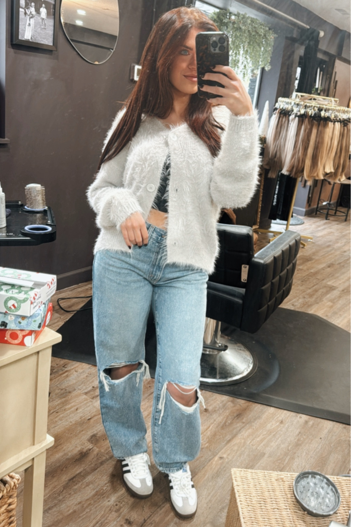 Cozy rainy day fit ☔️

#target #cozy #cardigan #jeans #levijeans #Adidas #winterclothes  

#LTKGiftGuide #LTKCyberWeek #LTKStyleTip