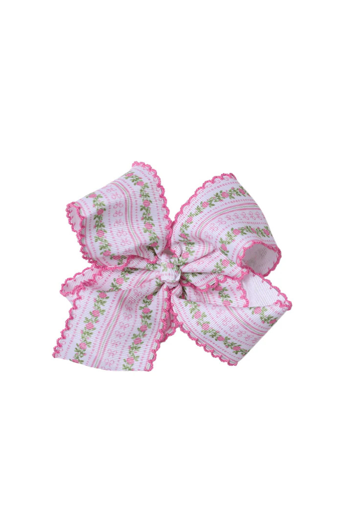 Scalloped Edge Grosgrain Fancy Floral Bow | The Smocked Flamingo