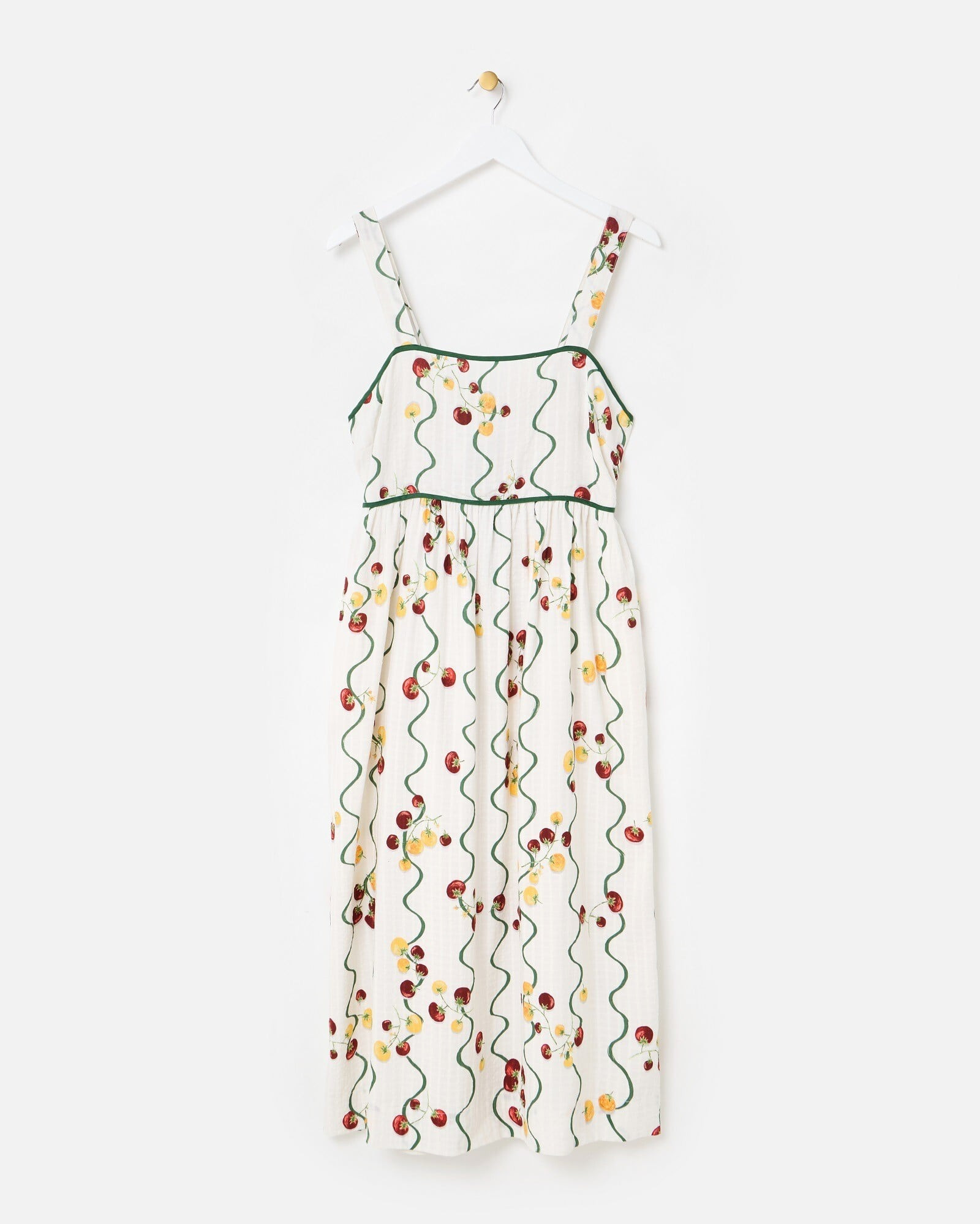 White & Green Striped Tomato Print Strappy Midi Dress | Oliver Bonas | Oliver Bonas (Global)