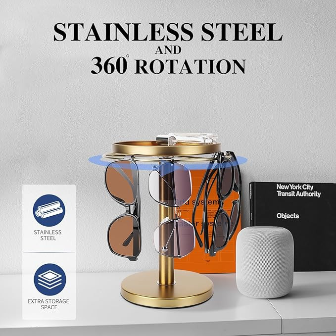 360° Rotating Sunglass Organizer Storage, Stainless Steel Glasses Holder Stand, Glasses Organize... | Amazon (US)