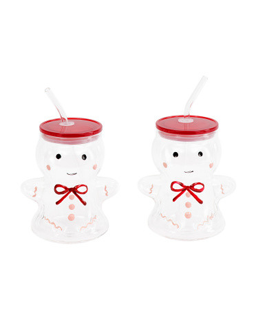 2pk Gingerbread Man Sipper Glass Tumblers | TJ Maxx