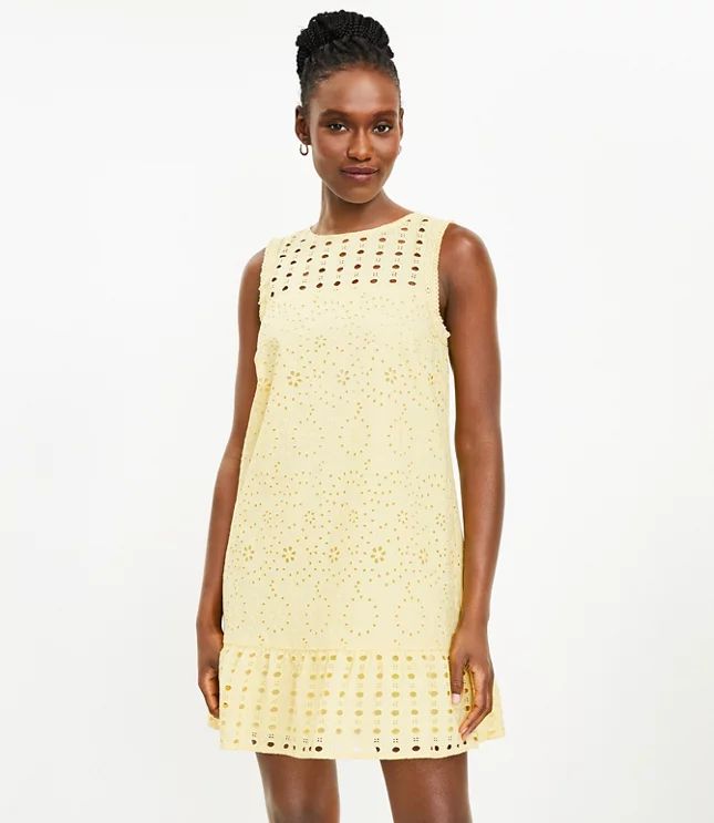 Eyelet Flounce Shift Dress | LOFT