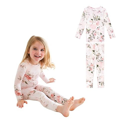 Posh Peanut Girls Pajamas - Soft, Viscose from Bamboo PJs for Kids - Matching, Long Sleeve Toddler Pajamas for Girls (2 Years) Vintage Pink Rose | Amazon (US)