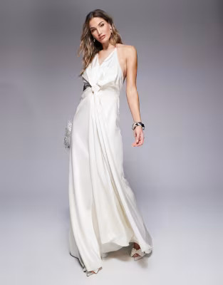 Jarlo halter neck drape satin maxi gown in ivory | ASOS (Global)