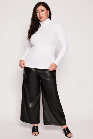 Plus Size Ribbed Knit Long Sleeve Turtleneck Top | Rainbow Shops