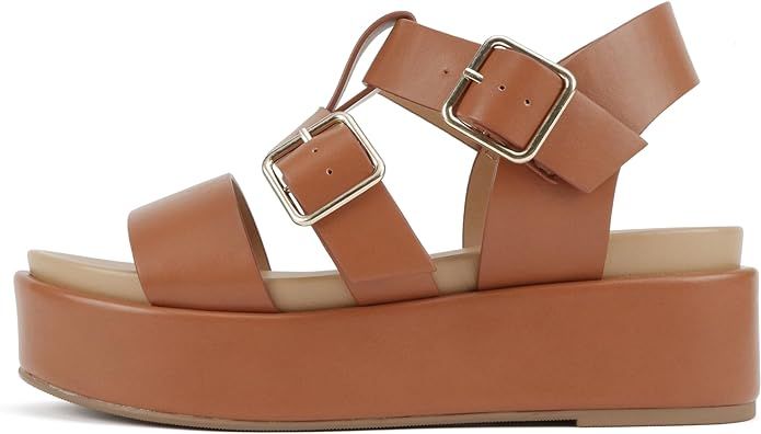 Soda “STELLAR” ~ Women Flatform Multi Strap Double Buckle Open Toe Ankle Strap Platform Wedge... | Amazon (US)