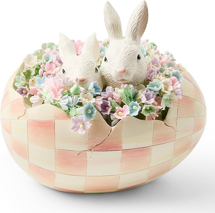 MACKENZIE-CHILDS Peekaboo Egg, Cute Easter Bunny Decor, Spring and Easter Egg Decor, Pink-and-Whi... | Amazon (US)