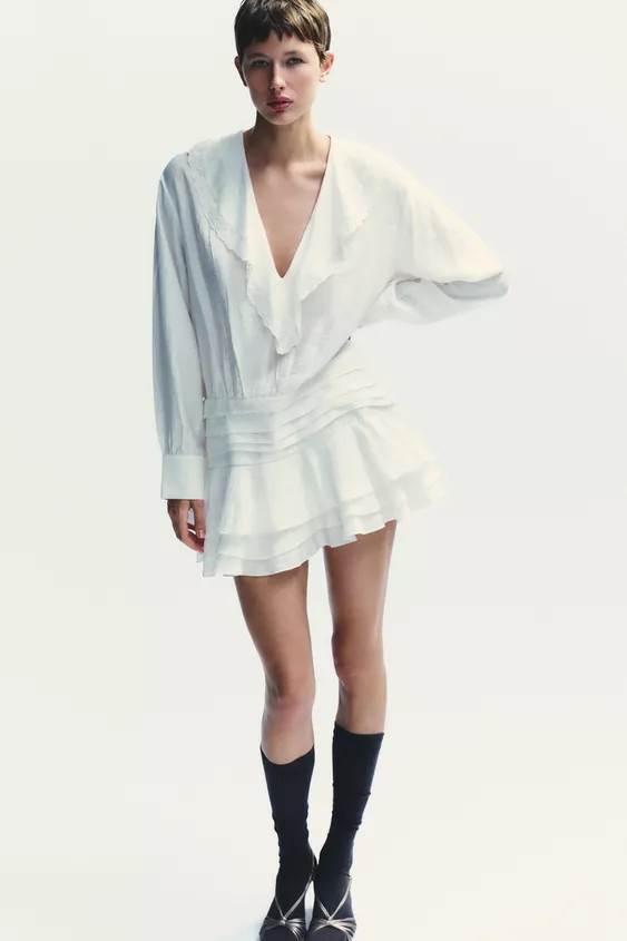 RUFFLED EMBROIDERED SHORT DRESS | Zara US