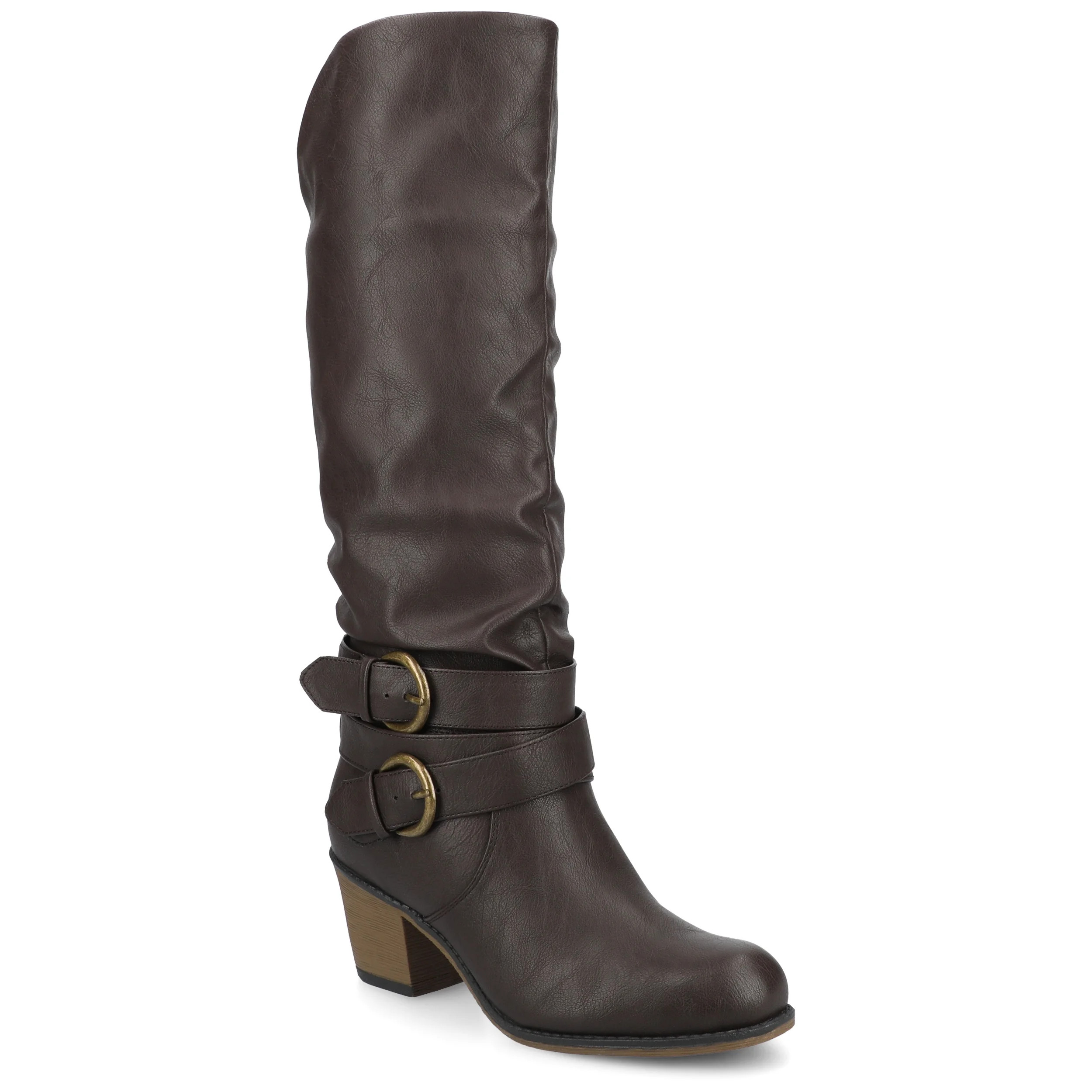 Journee Womens Late Wide Calf Stacked Heel Mid Calf Boots, Widths Available | Walmart (US)