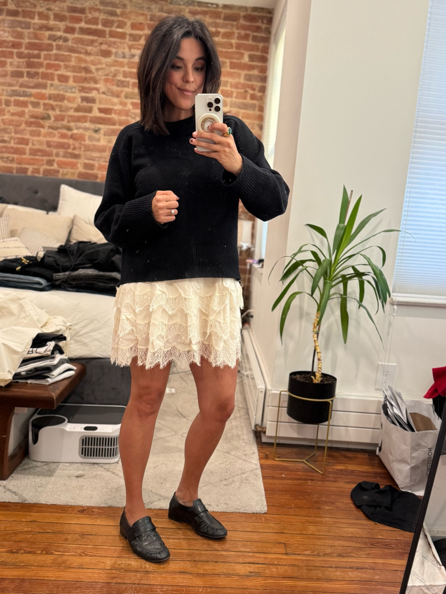 Spring transitional fit 
S in sweater 
6 in dress 
Loafers run tts 

#LTKFindsUnder100 #LTKSeasonal