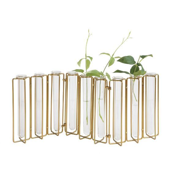9 Test Tube Vases in a Single Gold Metal Stand - 3R Studios | Target