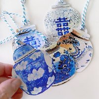 Ginger Jar Gift Tags Ii | Pack Of 5 | Spring Wedding Baby Package Present Wrap Chinoiserie Preppy Bl | Etsy (US)