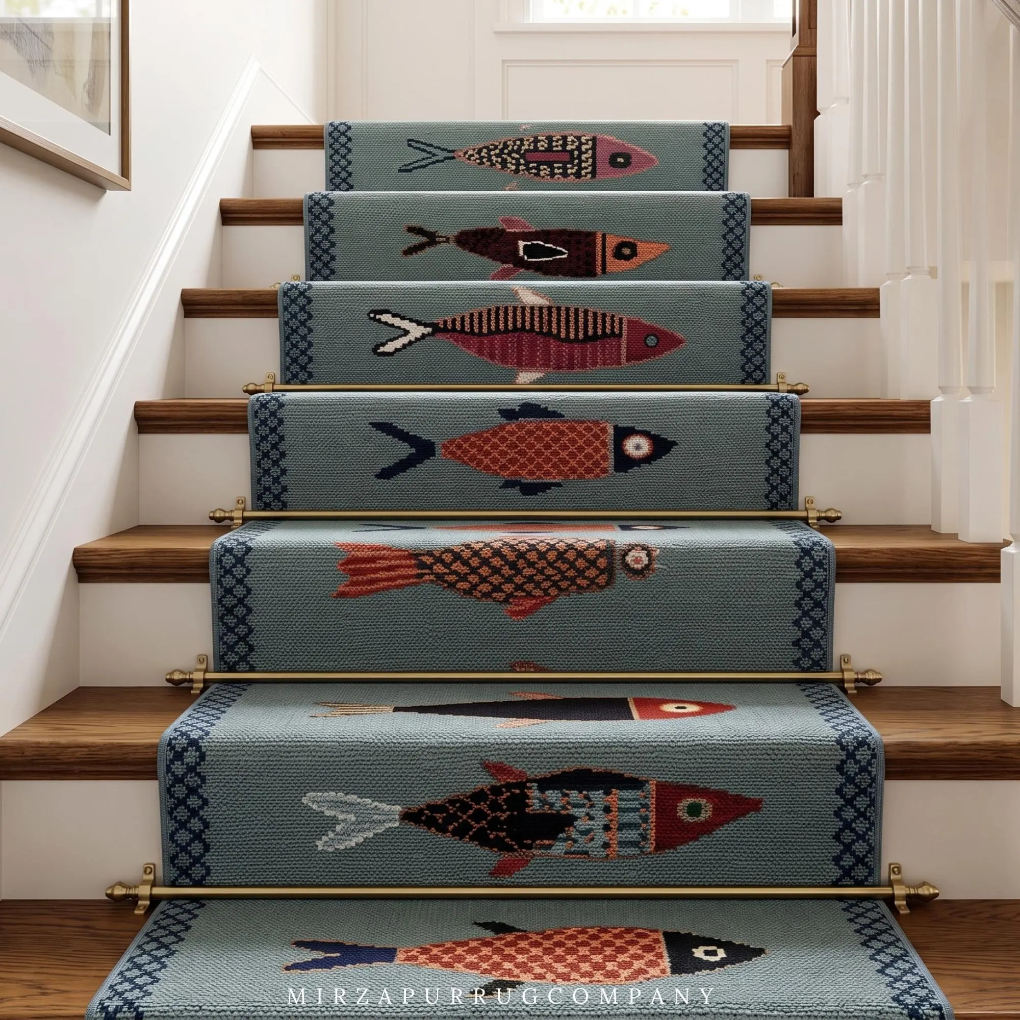 Koi Fish Stair Runner Rug | Hand-Knotted Soft Wool Carpet for Kitchen and Hallway Rug | Custom Sizes | Etsy (Global)