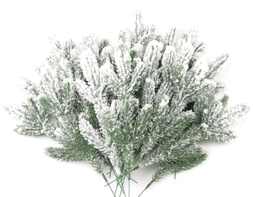 30 Pcs Snow Frosted Pine Branches 11.3 Inch Artificial Flocked Picks for Christmas Tree Filler, Snowy Stems Winter Spray Tree Sprigs for DIY Crafts Garland Wreath Holiday Decor | Amazon (US)