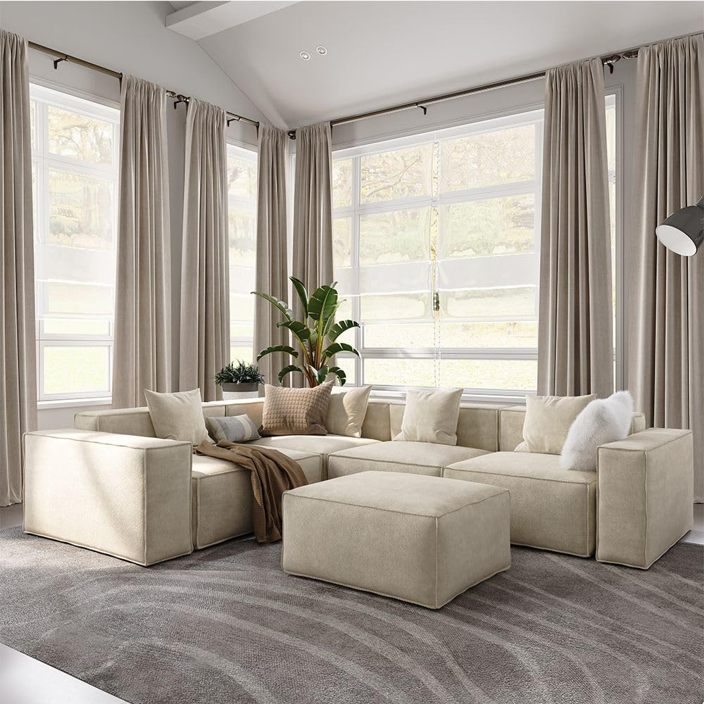 POVISON 112" Modern Modular Sectional Sofa for Living Room L Shaped 25" Deep Seat Sofa Set Large ... | Amazon (US)