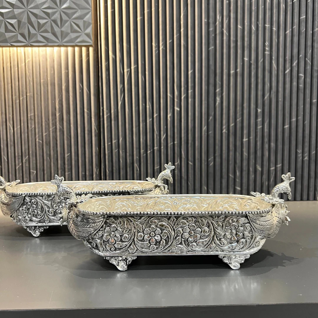 German Silver Peacock Serving Bowl, Handmade Serving Platter, Kitchenware, Long Dish, Centerpiece... | Etsy (US)