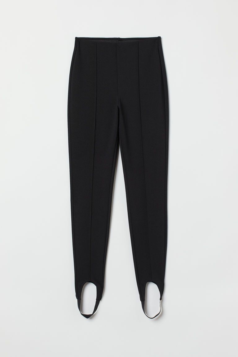 H & M - Crease-front stirrup leggings - Black | H&M (UK, MY, IN, SG, PH, TW, HK)