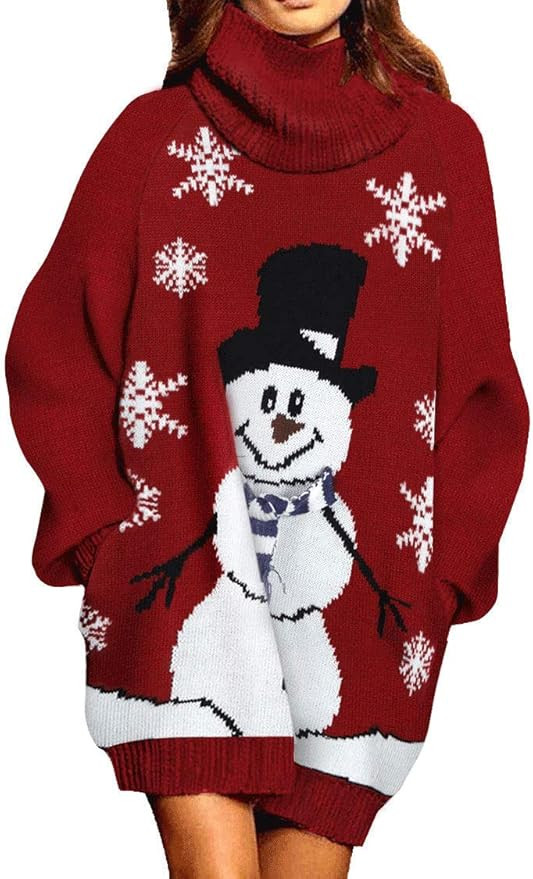 Pink Queen Women Baggy Fit Turtleneck Christmas Knitted Sweater Dress with Pockets Light Gray S a... | Amazon (US)