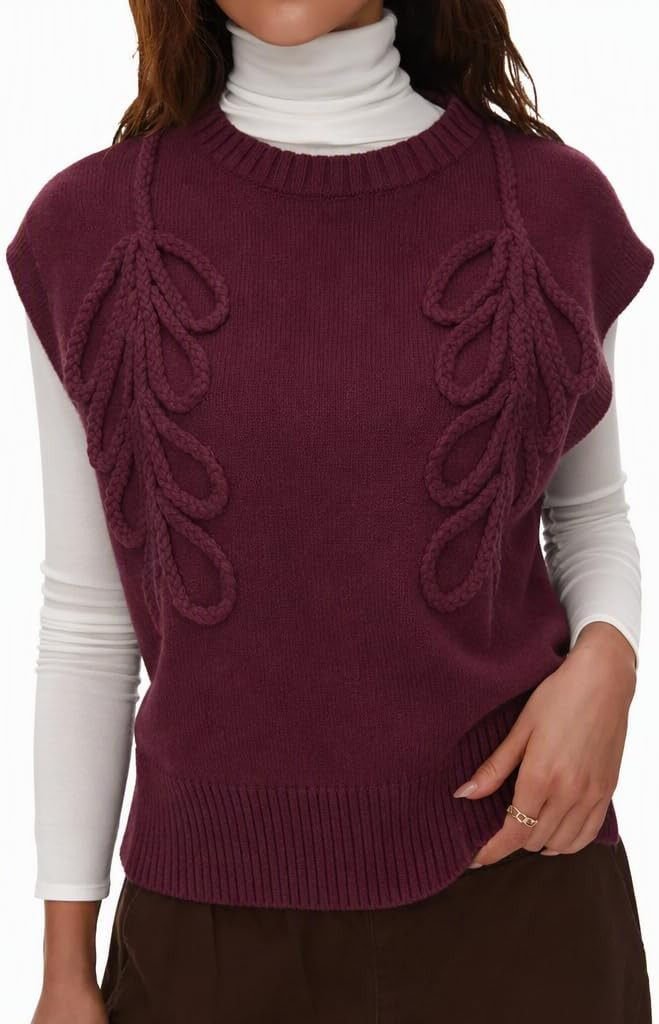 CIDER Sweater Vest Women Round Neck Sleeveless Cute Cable Knit Tops | Amazon (US)