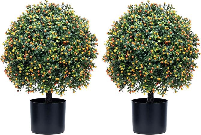 ECOLVANT Two 20''T Artificial Boxwood Topiary Ball Tree UV Resistant Potted Plants Artificial Flo... | Amazon (US)