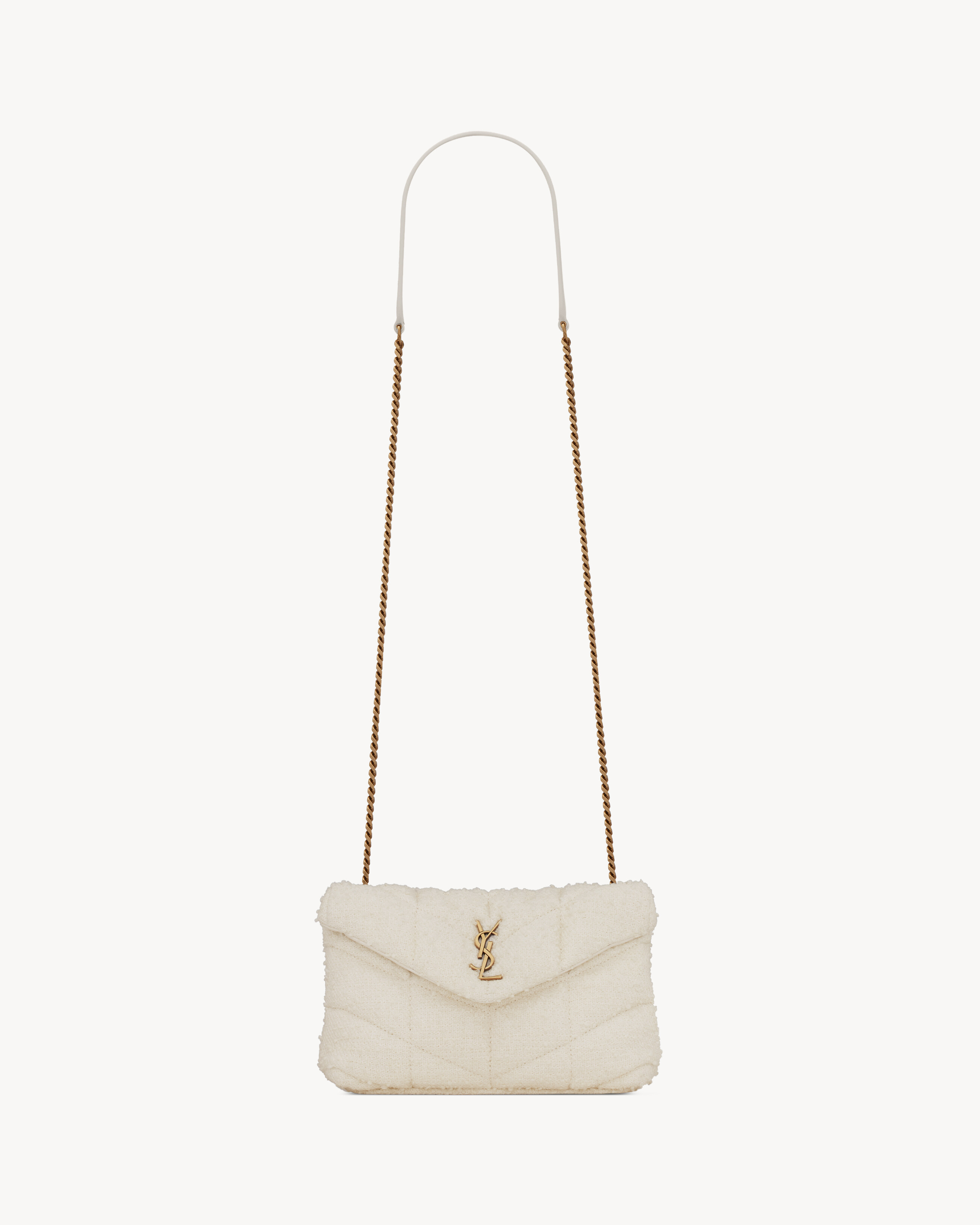 Puffer Toy Bag In Quilted Bouclé Tweed White One Size | Saint Laurent Inc. (Global)
