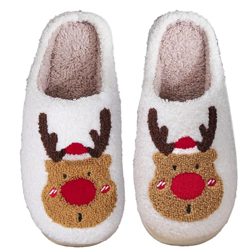 Christmas Slippers Holiday Slipper House Shoes Home Slipper for Women,Christmas Reindeer Red | Amazon (US)