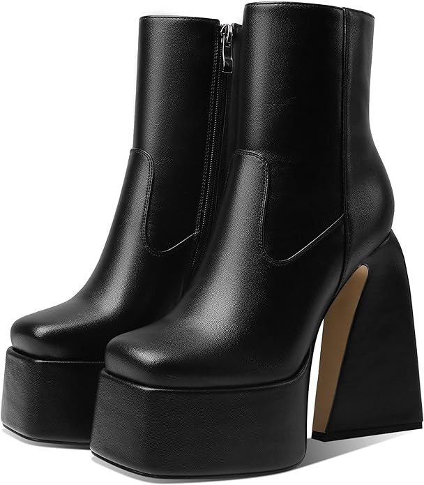 Goiphrri Womens Chunky Heel Ankle Boots Platform Block High Square Toe Zipper Punk Combat Motorcy... | Amazon (US)