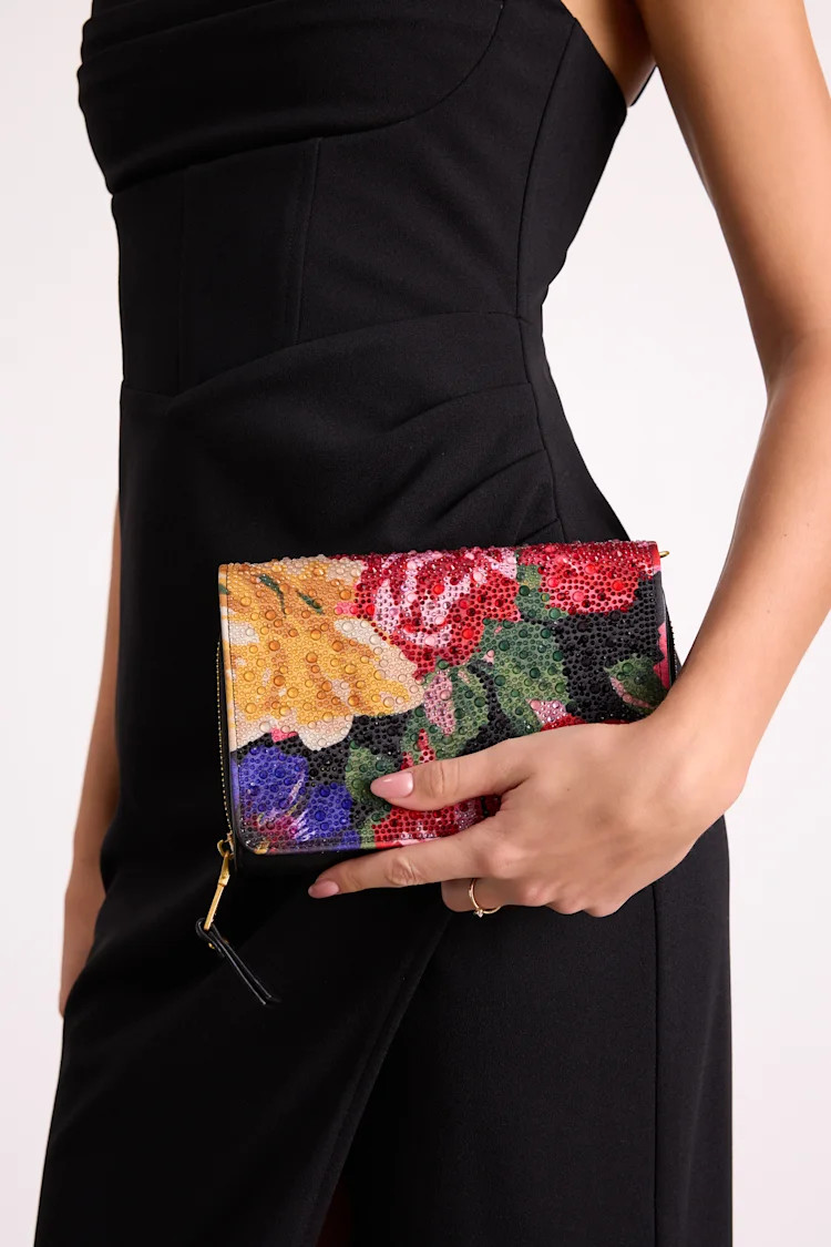 Floral Rhinestone Black Multi Wallet Clutch | Lulus