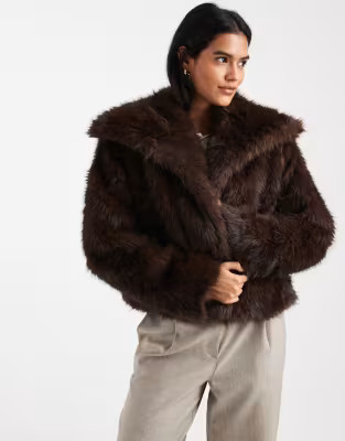 ONLY faux fur oversized collar jacket in chocolate | ASOS | ASOS (Global)