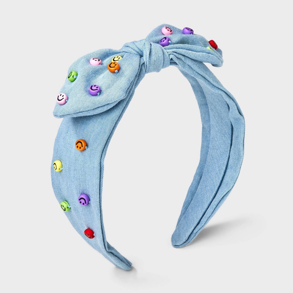 Girls' Chambray Top Knot with Smiley Beads Headband - Cat & Jack™ Blue | Target