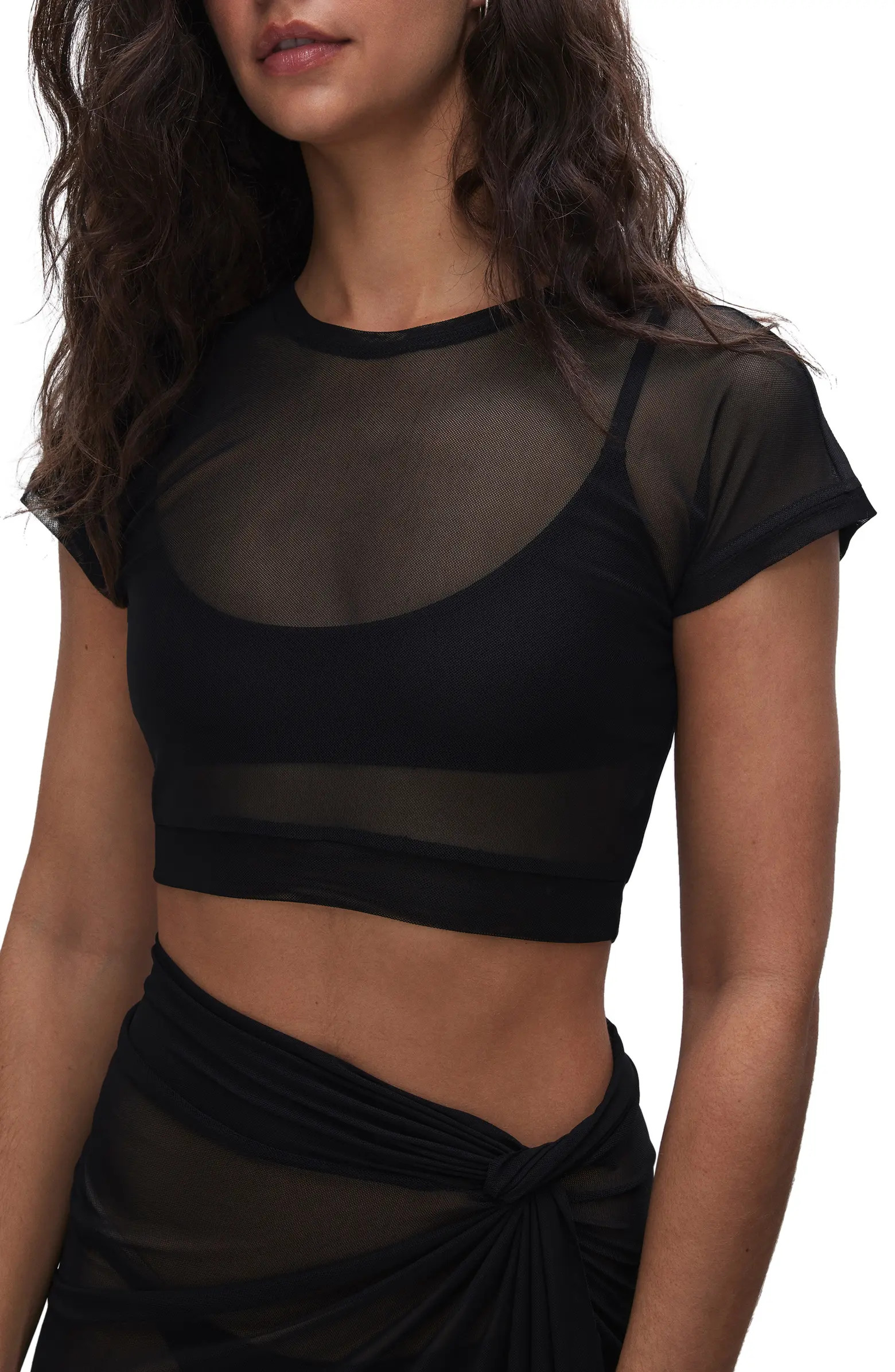 Semisheer Mesh Crop Cover-Up T-Shirt | Nordstrom