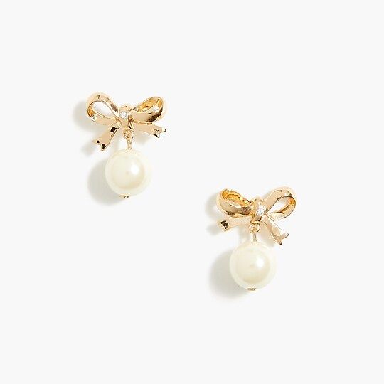 Gold bow and pearl statement earrings | J.Crew Factory