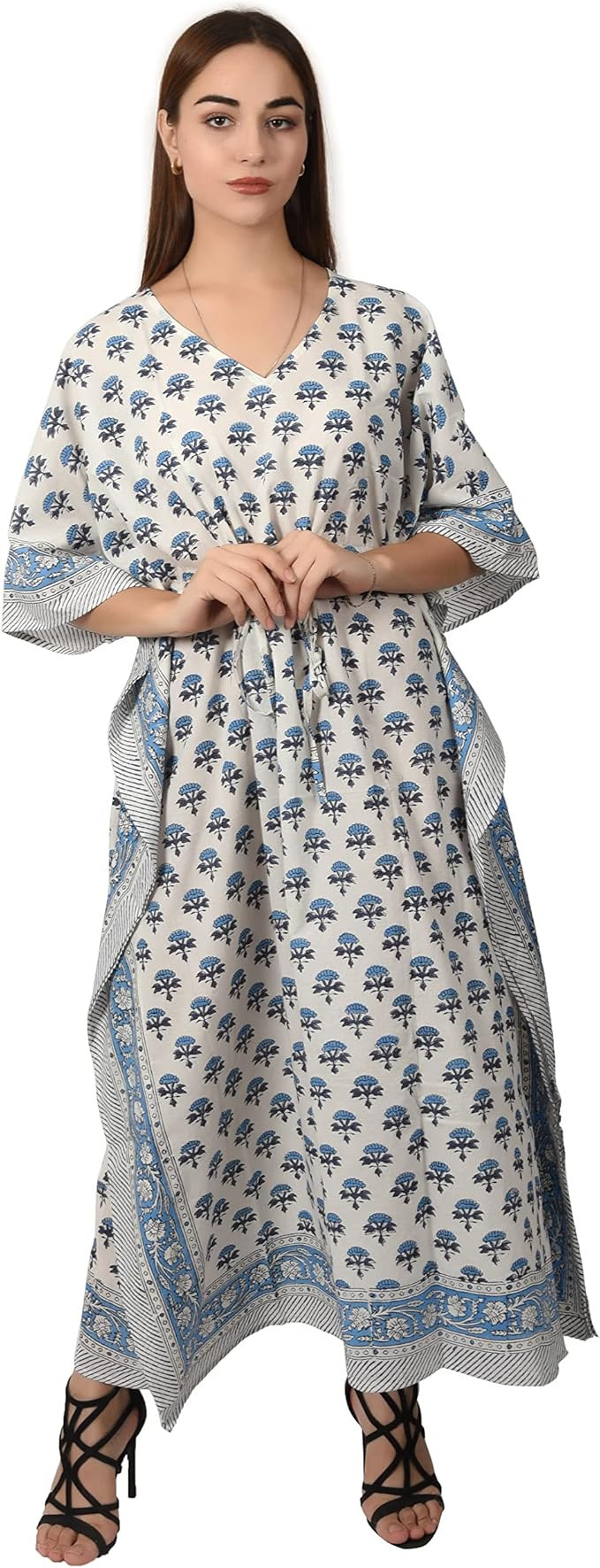 Kaftan Dresses for Women Long Plus Size- Block Prints - Free Size Kaftans for Women - Hand Block ... | Amazon (US)