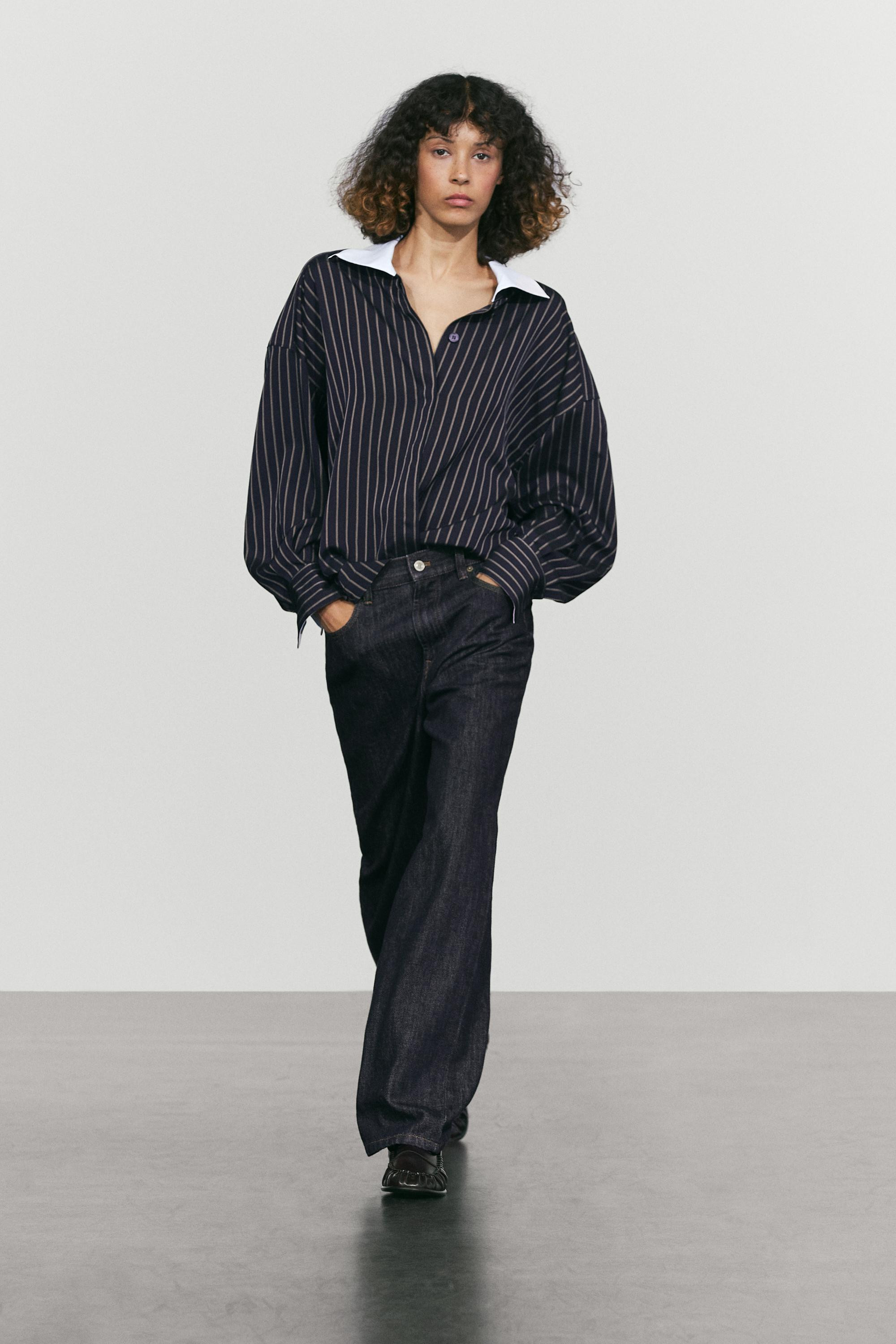 Striped contrast collar shirt | Massimo Dutti UK