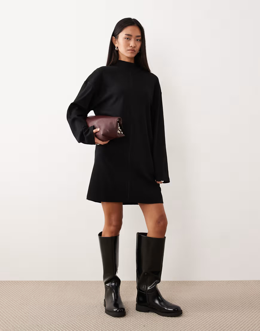 ASOS DESIGN high neck rib mini dress with centre seam detail in black - BLACK | ASOS (Global)