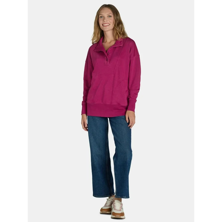 Time and Tru Women's Mock Neck Sweatshirt with Button Placket, Sizes XS-XXXL | Walmart (US)