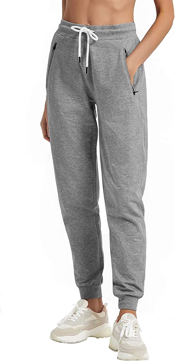 PULI Women Workout Sweatpants Cotton Jogger Ribber Splicing Lounge Sweat Pants with Zipper Pocket | Amazon (US)