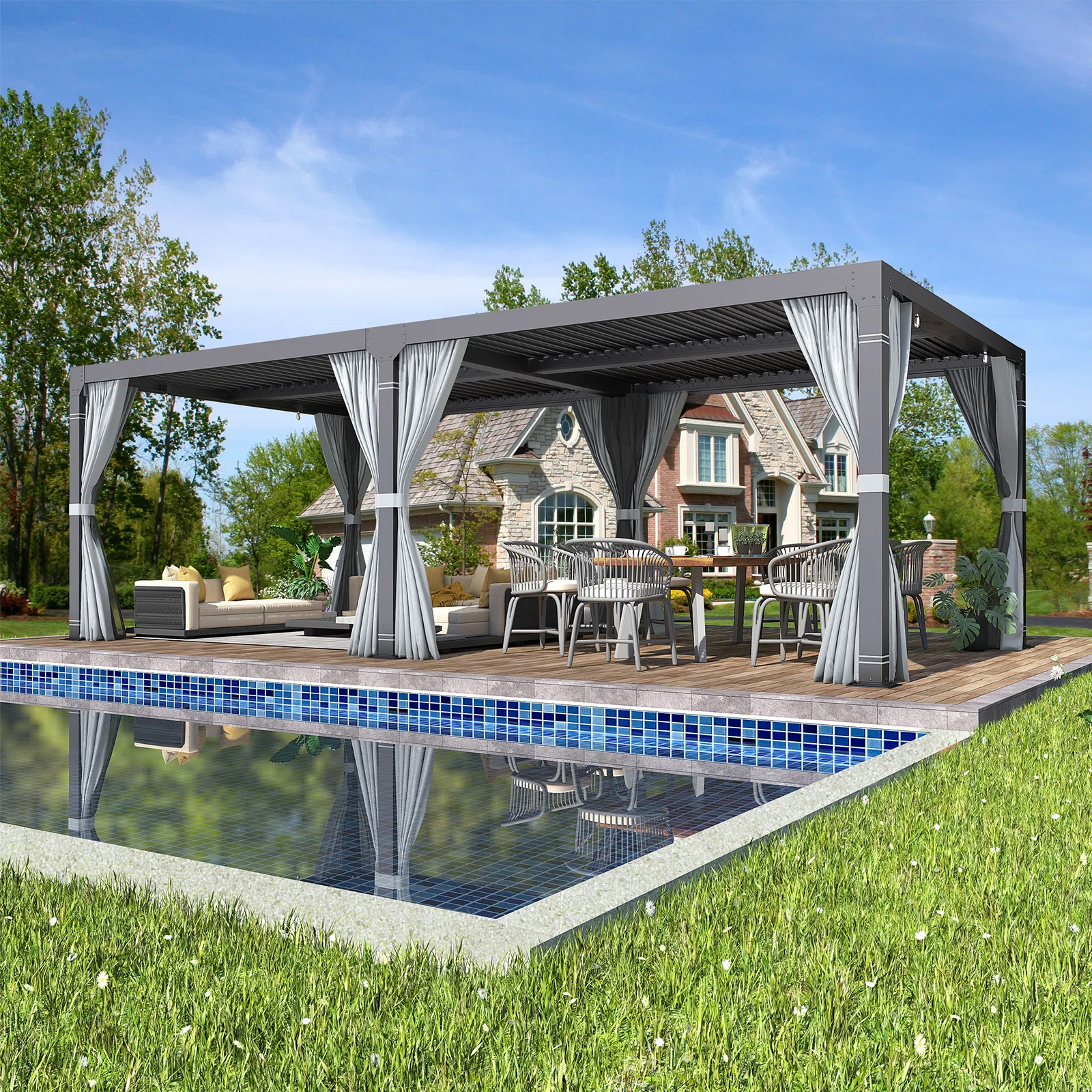 Erommy Outdoor Pergola, Louvered Pergola, Aluminum Gazebo for Patio, Backyard, Pool party | Wayfair North America