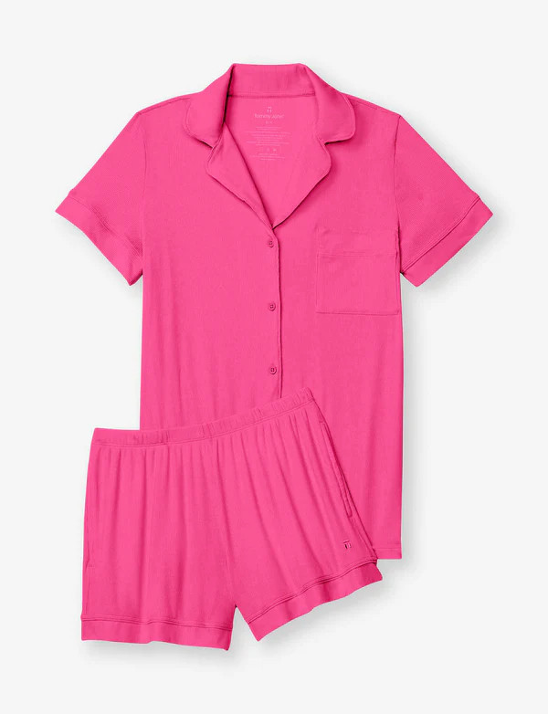 Women's Second Skin Micro Rib Short Sleeve Top and Short Pajama Set | Tommy John