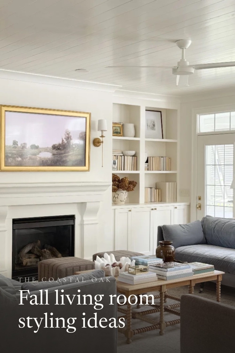 A cozy, timeless living room designed for gathering — shiplap ceilings, a classic mantel, built-in bookshelves, and layered velvet seating around a spindle-leg coffee table. Warm neutrals and natural textures make this space feel inviting for fall and beyond.

#LTKHome #LTKSeasonal #LTKOver40