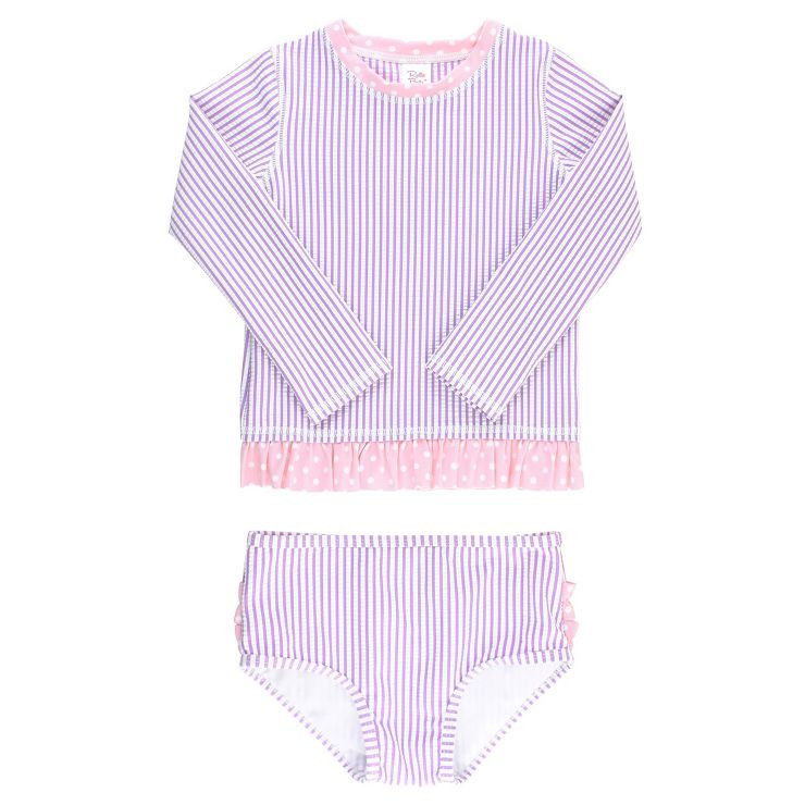 RuffleButts Lilac Seersucker Long Sleeve Rash Guard Bikini | Target