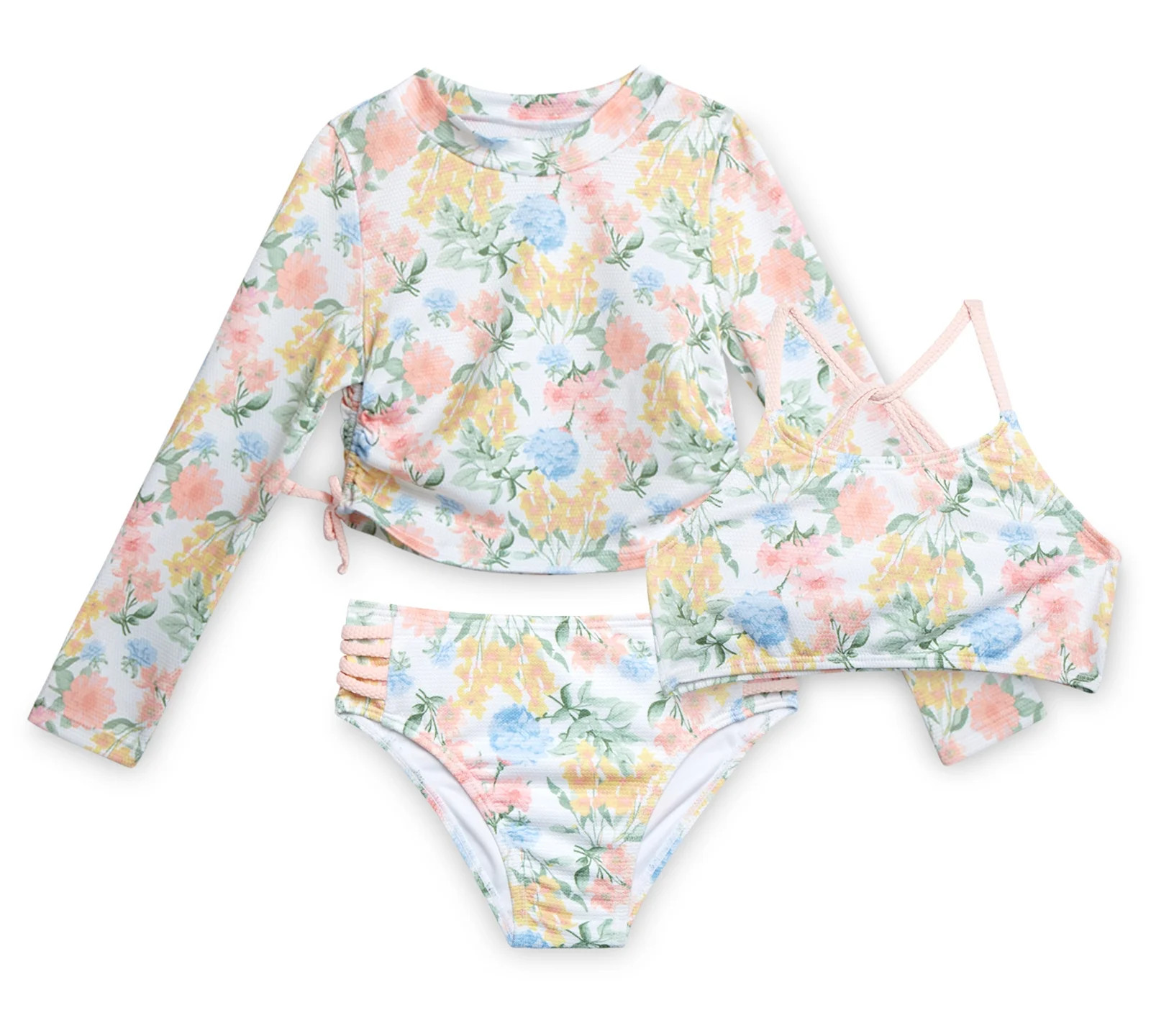 Jessica Simpson Girls' Three-piece Bikini Swimsuit Set with Rashguard, Sizes 4-16 | Walmart (US)